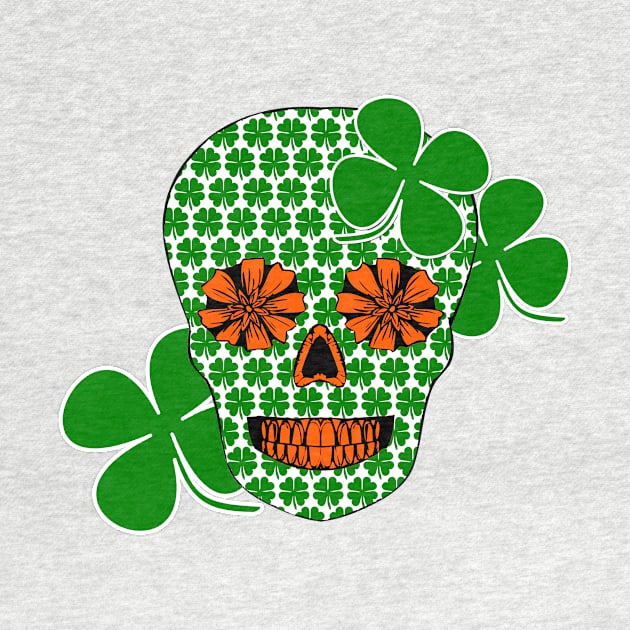 St Patricks Day Skull with Shamrocks by Scarebaby